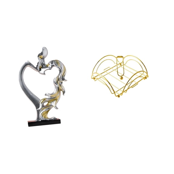CoudarTitie Romantic Embrace Sculpture for Tabletop Display Elegant Couple Statue with Functional Napkin Holder Accent for Home Wedding Cafe Decor
