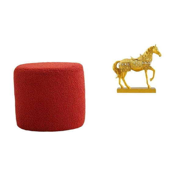 CoudarTitie Round Ottoman Foot Rest Stool Bench Seat Chair Small Cylinder Sofa Tea Stool with Horse Figurine Decoration Animal Sculpture Engraved Resin for Office Bedroom Nursery Apartment Home