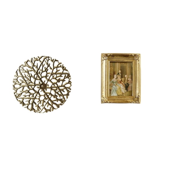 CoudarTitie Rustic Scenic Wrought Iron Wall Art Sculpture with 3D Hanging Pendants and Resin Glass Photo Frame Card Display Holder for Office Living Room Bedroom Farmhouse