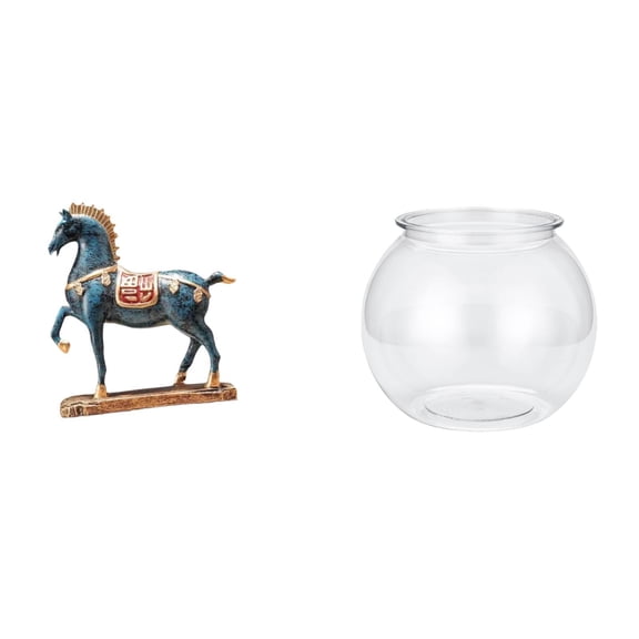 CoudarTitie Standing Horse Sculpture Ornament for Living Room Bookcase Decoration with Transparent Small Fish Tank Clear DIY Fish Bowl Vase for Bedroom Desktop Home Decor
