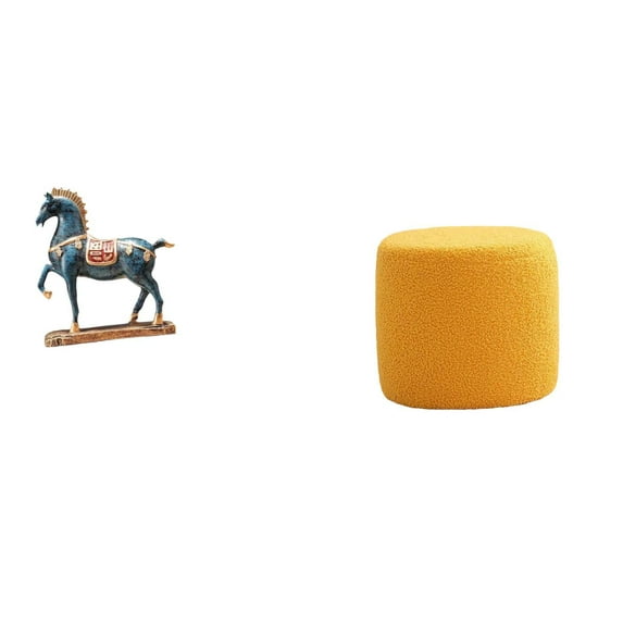 CoudarTitie Standing Horse Sculpture for Desk Living Room Bookcase with Round Ottoman Foot Rest Stool Bench Seat Chair for Office Bedroom Nursery