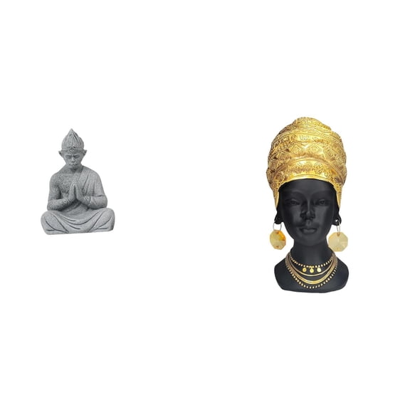 CoudarTitie Sun Wukong Buddha Sculpture African Woman Resin Figurine Creative Collectible Miniature Statue for Hotel Patio Backyard Entrance Home Decor Centerpiece