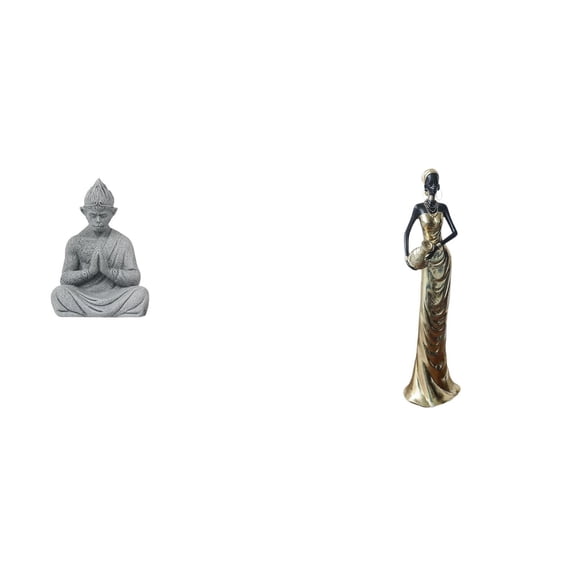 CoudarTitie Sun Wukong Buddha Sculpture with African Tribal Lady Figurine Vintage Art Collectible for Hotel Patio Fireplace and Home Decor