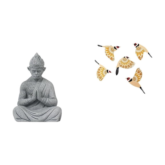 CoudarTitie Sun Wukong Buddha Statue and Wooden Bird Wall Art Collectible Miniature Figurine Sculpture for Hotel Patio Backyard Office Bedroom Decor