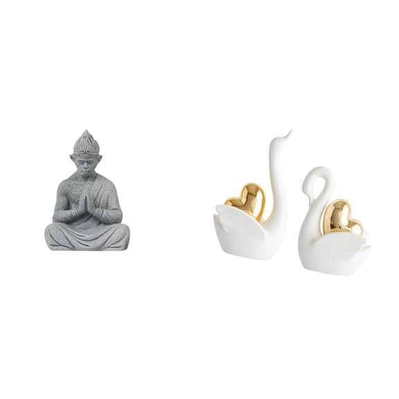 CoudarTitie Sun Wukong and Swan Harmony Sculpture Set Elegant Buddha Monkey and Graceful Swan Figurines for Tranquil Home and Garden Decor