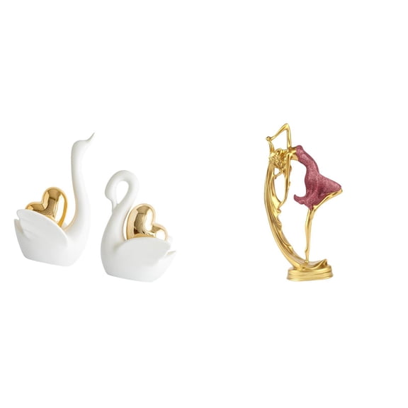 CoudarTitie Swan Couple Figurines and Ballet Dancing Girl Statue Elegant Tabletop Ornaments for Home Office Bedroom Bookshelf Entrance Decoration