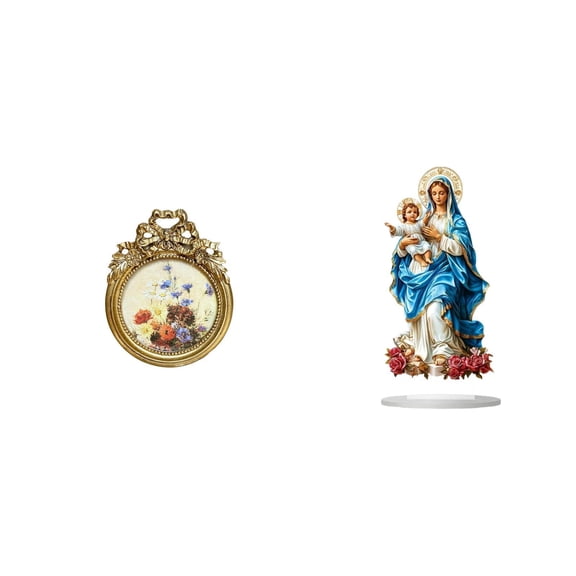 CoudarTitie Timeless European Round Photo Frame and Unique 2D Acrylic Desktop Decor for Wedding Holiday Gift and Home Fireplace Tabletop Display