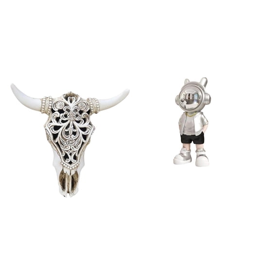 CoudarTitie Tribal Bull Head Sculpture Astronaut Statue Wall Hanging Art Modern Decorative Figurine Ornament for Office Farmhouse Bedroom Fireplace Shelf Desk Housewarming Gift