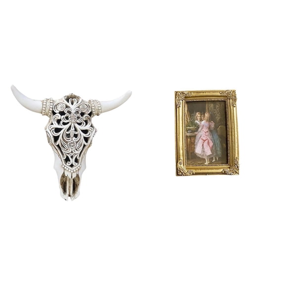 CoudarTitie Tribal Bull Head Sculpture Wall Hanging Art Resin Photo Frame Card Display Holder Poster Glass Front Picture Frame for Office Farmhouse Bedroom