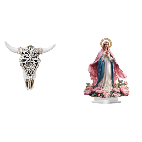 CoudarTitie Tribal Bull Head Sculpture Wall Hanging Art and 2D Acrylic Freestanding Decorative Table Decor for Office Farmhouse Bedroom Festival