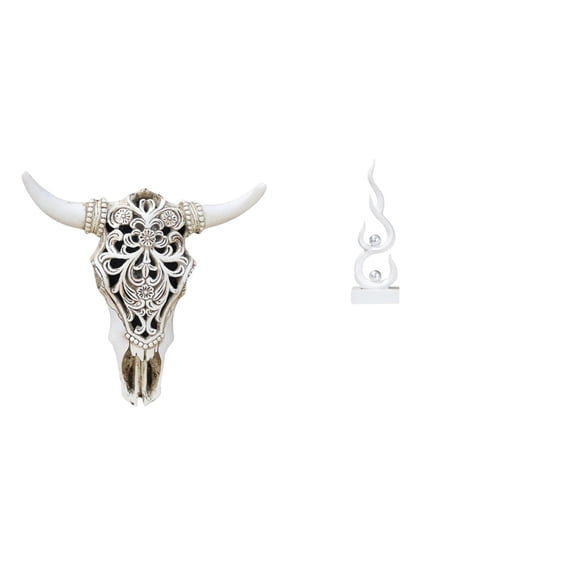 CoudarTitie Tribal Bull Head Wall Hanging Sculpture and Abstract Fire Resin Flame Figurine Modern Art Ornament for Office Farmhouse Bedroom Decor