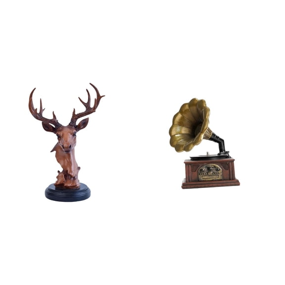 CoudarTitie Vintage Deer Head Resin Figurine Ornament Retro Animal Statue Decorative Craft Collectible Sculpture for Housewarming Birthday Gift Valentine's Day Home Decor Nightstand Desktop