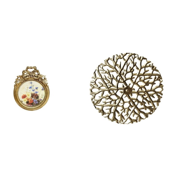 CoudarTitie Vintage Ornate Round Photo Frame and Rustic Metal Wall Art Sculpture 3D Wrought Iron Plaque for Wedding Office Living Room Decor
