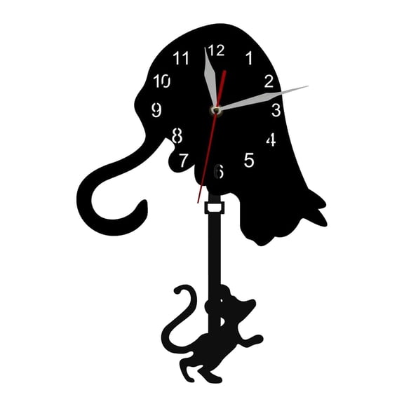 CoudarTitie Wall Clock Acrylic DIY Ideal Gift Cat and Rat Shape Wall Mount Analog Decoration