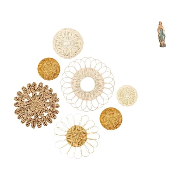 CoudarTitie Wall Crafts Rattan Woven Wall Hanging Decor Statue Mary Figurine Resin Religious Collection Handicraft Suitable for Living Room Dining Room Hal