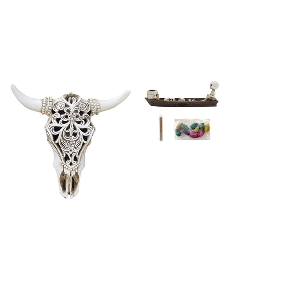CoudarTitie Wall Sculpture Resin Cow Head Wall Decor Ornaments Incense Holder Figurine Unique Pattern Design for Living Room Bedroom Office Suitable for Gif