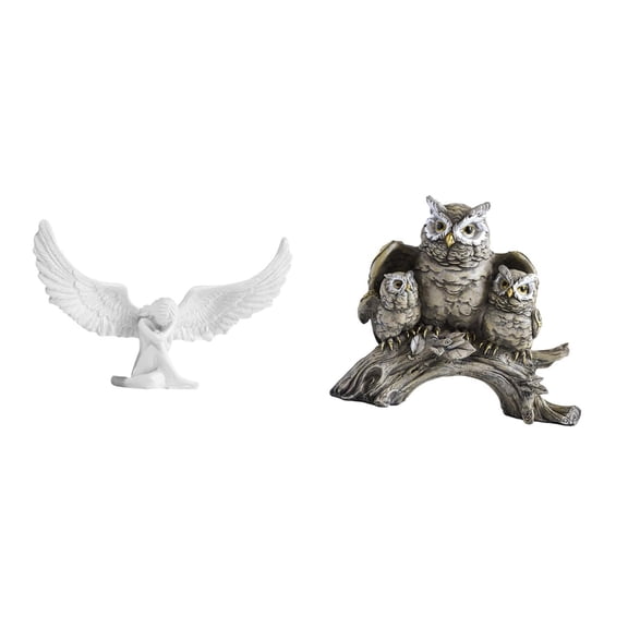 CoudarTitie Winged Owl Resin Sculpture Figurine Ornament for Office Housewarming Bookshelf Hallway Desktop Living Room Cabinet Decor