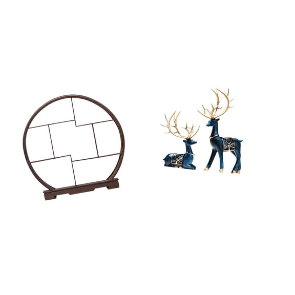 CoudarTitie Wood Display Stand Reindeer Statue Home Decor Organizer Crafts Rack Antique Shelf Deer Figurines Sitting Standing Ornaments for Desktop Cabinets Office