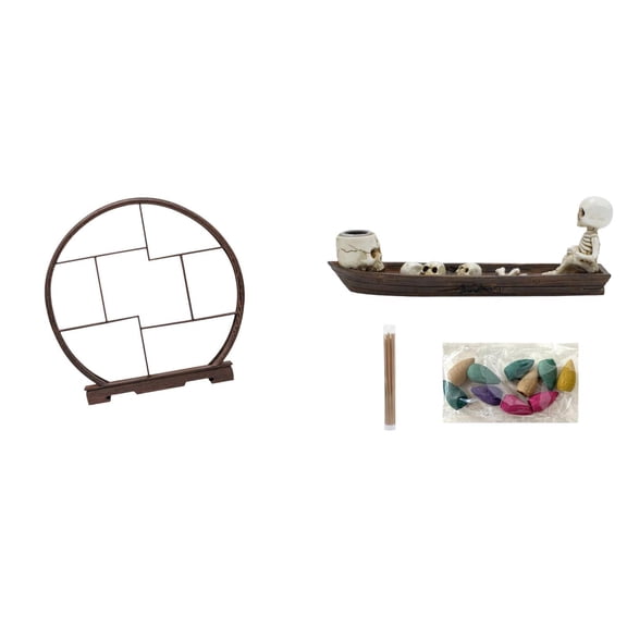 CoudarTitie Wood Skull Display Stand Ship Incense Burner Home Decor Organizer Antique Shelf Sculpture Storage Rack for Desktop Cabinet Tabletop Bedroom Office