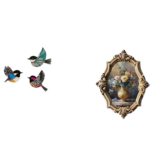 CoudarTitie Wooden Bird Art and Resin Photo Frame Vintage Design Wall Decor for Garden Study Room Farmhouse Office Bedroom Gallery Collections