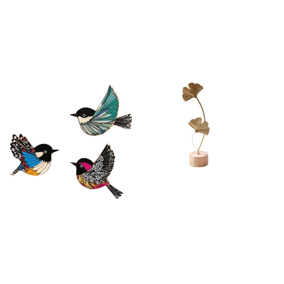 CoudarTitie Wooden Bird Leaf Wall Art Sculpture Creative Flying Birds Metal Leaf Figurine Abstract Crafts Nordic Ornament for Garden Study Room Farmhouse Table Party Home