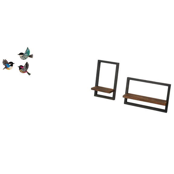 CoudarTitie Wooden Bird Wall Art and Floating Shelves Set for Rustic Modern Garden Study Room Farmhouse Kitchen Office Dining Room Decoration Storage Display