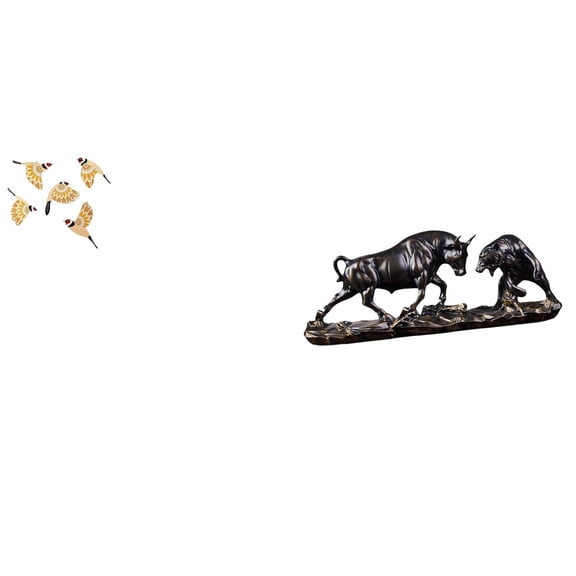 CoudarTitie Wooden Bird Wall Art Ornament and Bull Figurine Feng Shui Bear Bull Statue Modern Chinese Cow Cattle Animal Sculpture Collectible Decorative Housewarming Gift for Office Bedroom