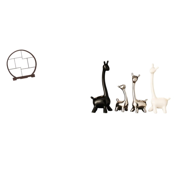 CoudarTitie Wooden Giraffe Display Stand Organizer for Home Office Decor Creative Antique Shelf Storage Rack with Ceramic Figurine Centerpiece