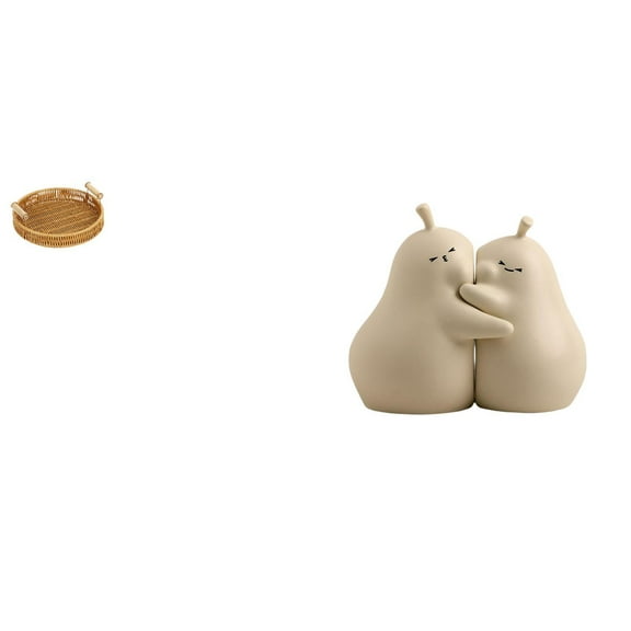 CoudarTitie Woven Fruit Basket Snack Bowl Bread Plate and Hugging Pear Book Stand Ceramic Bookend Fine Workmanship Bookshelf Ornament Gift