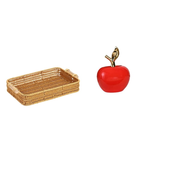 CoudarTitie Woven Fruit Baskets Snack Serving Bowl Bread Plate for Desktop Statue Ornament Simulation Artwork Home Decoration Ceramic Fruit Sculpture for Cafe Study Room Holiday