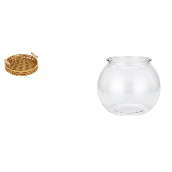 CoudarTitie Woven Fruit Baskets Transparent Small Fish Tank Snack Serving Bowl Fishes Tank Clear Fruit Basket Household Ornament DIY Fish Bowl Vase Bread Plate Table for Bedroom Desktop Living