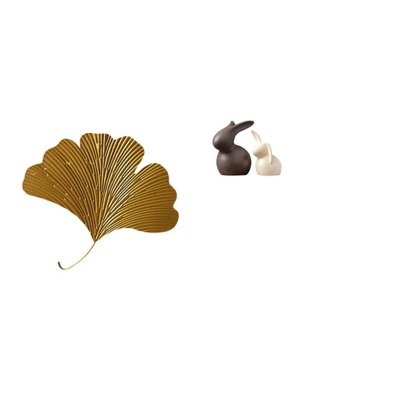 CoudarTitie Wrought Iron Ginkgo Leaves Ceramic Wall Decor Abstract Sculpture for Living Room Office Hotel Dining Room Restaurant Farmhouse Easter Decorations