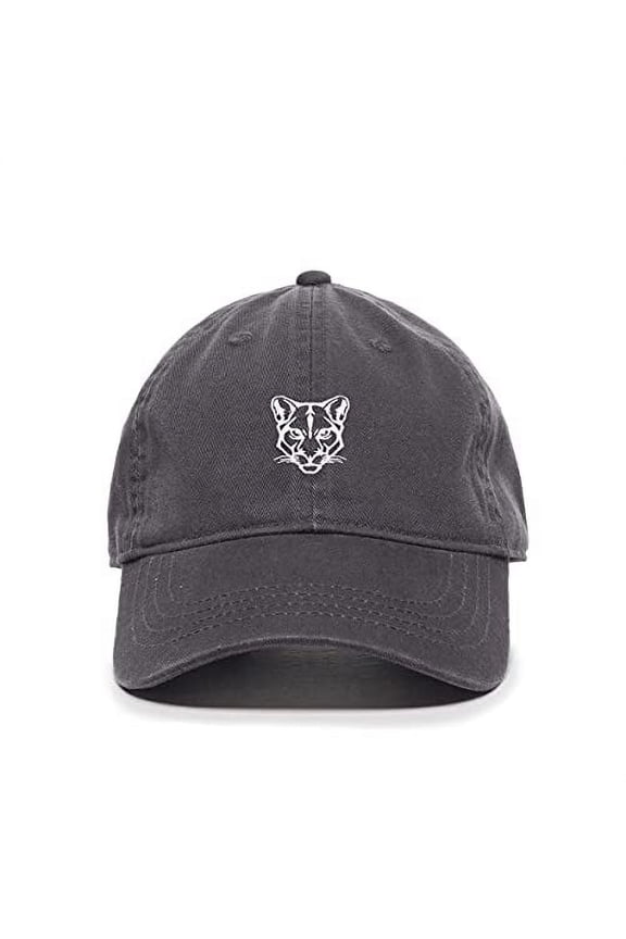 Cougar Head Baseball Cap Embroidered Cotton Adjustable Dad Hat Charcoal
