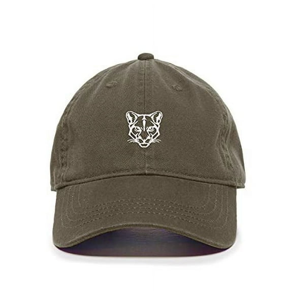 Cougar Head Baseball Cap Embroidered Cotton Adjustable Dad Hat Olive