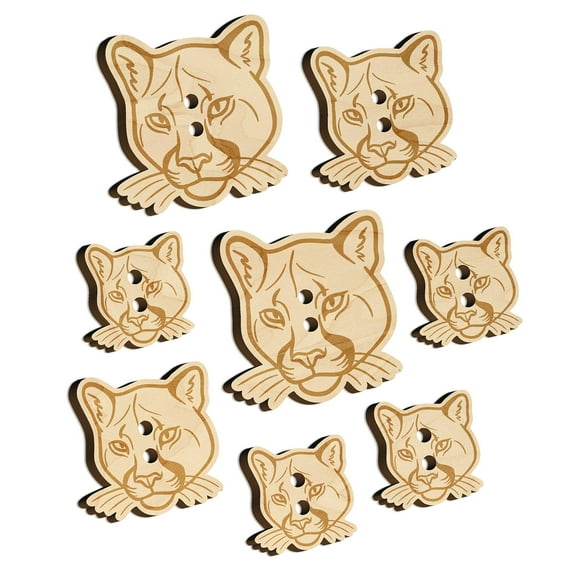 Cougar Head Mountain Lion Puma Wood Buttons for Crochet Knitting Sewing DIY Craft - Various Sizes (8pcs)