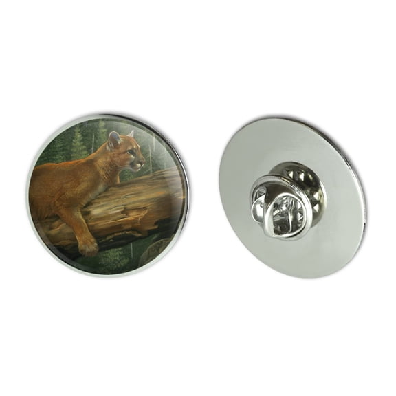 Cougar Mountain Lion on Fallen Tree Metal 1.1" Tie Tack Hat Lapel Pin Pinback