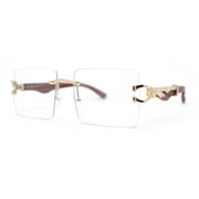 Cougar OG Gangster Rapper Clear Lens Rimless Wood Buffs Eyeglasses Light Gold