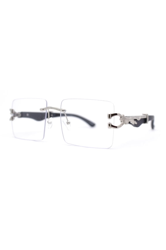 Cougar OG Gangster Rapper Clear Lens Rimless Wood Buffs Eyeglasses Silver