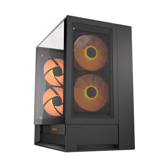 Cougar OmnyX Mid-Tower ATX Panoramic PC Case, Tempered Glass Design Four Pre-installed 160mm Fans, Bracketless Vertical GPU Mount, Symmetrical Design & Movable I/O Panel - Black