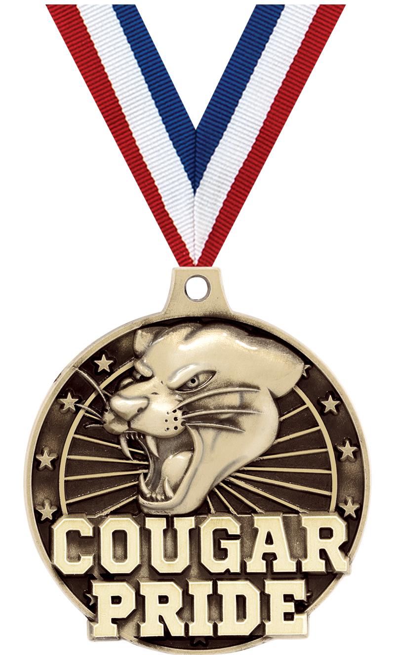 Cougar Pride Medals, 2" Gold Diecast Cougar Pride Medal Award 10 Pack