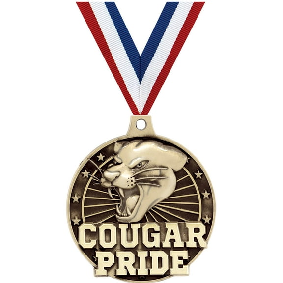 Cougar Pride Medals, 2" Gold Diecast Cougar Pride Medal Award 10 Pack