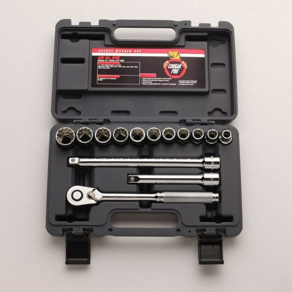 Cougar Pro 1/2 Inch Drive 12 Point Metric Socket Set, 14 Piece