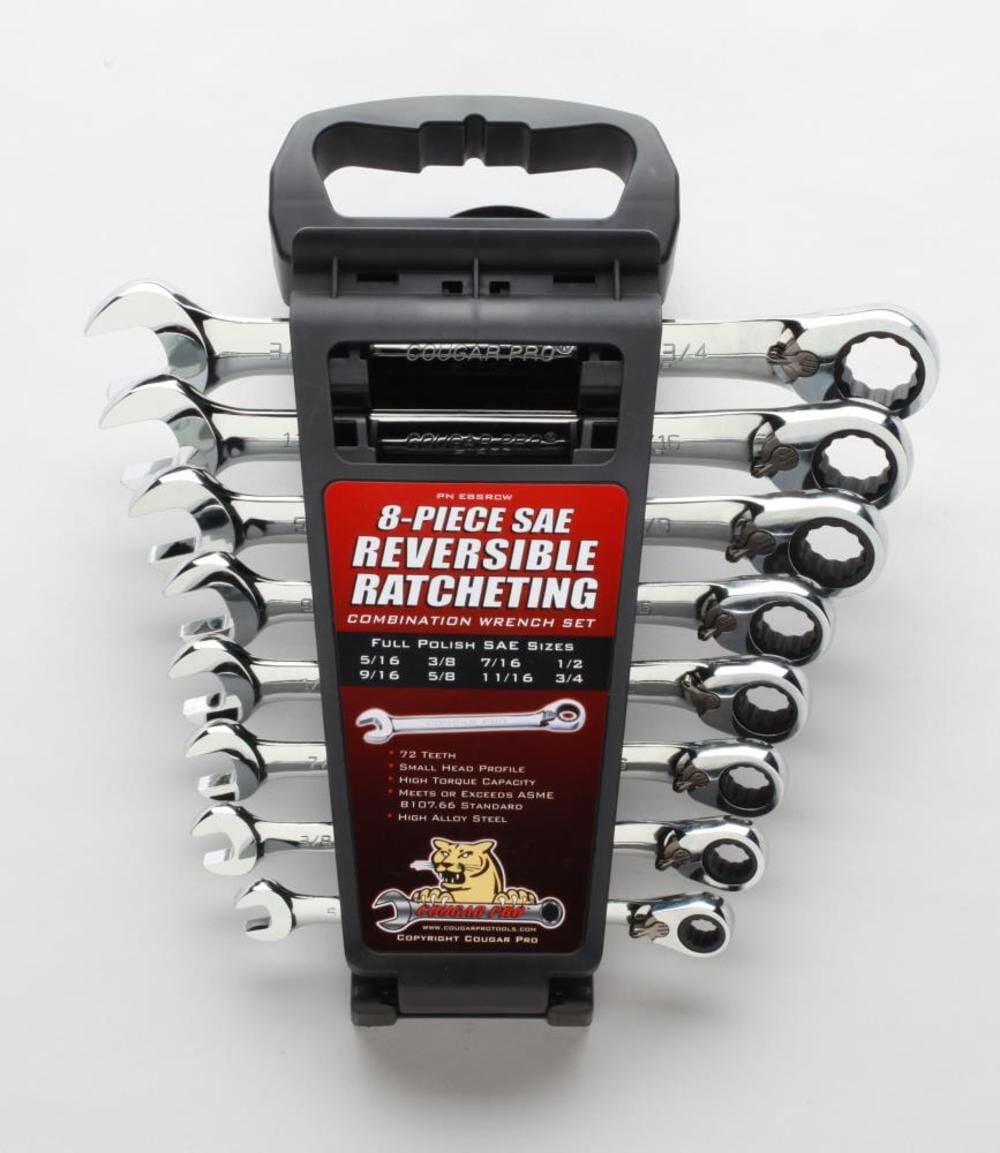 Cougar Pro 8 Pc. Sae Full Polish Ratcheting Combination Wrench Set (5/16In To 3/4In)