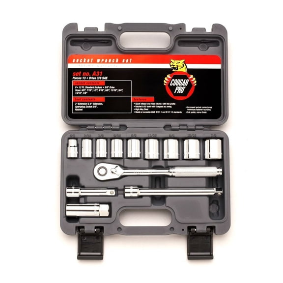 Wright Tool A31 13-Piece Cougar Pro 3/8" Drive 12 Point Standard Socket Set
