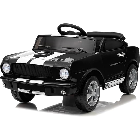 Cougar Ride On Car, Electric Sports Car with Remote Control, Dual Motors, LED Lights, Bluetooth, USB, AUX, Spring Suspension, for Ages 3+, 66 lbs Capacity,Black
