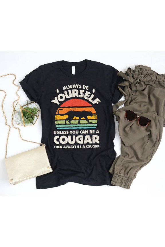 Cougar Sunset Shirt Be Yourself Gift Retro Big Cat Lover Graphic Tee,for men and women up to 5XL