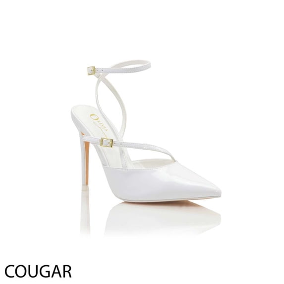 Cougar White Women's Slingback Kitten Heels Closed Pointed Toe Backless Wedding Party Dress Pumps Shoes