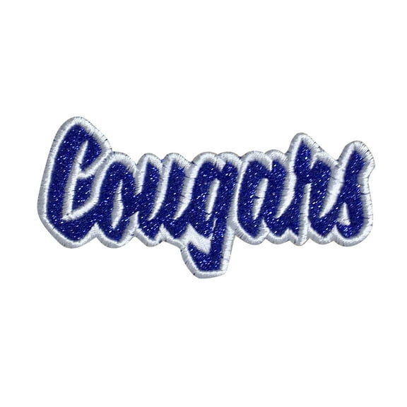 Cougars - Royal Blue Glitter/White - Team Mascot - Words/Names - Iron on Applique/Embroidered Patch