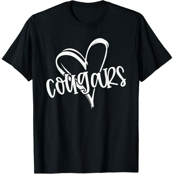 Cougars School Sports Fan Team Spirit Heart T-Shirt