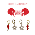 thumbnail image 1 of Cougars Spirit Stack red mini enamel bolts and white statement open starboys, 1 of 2